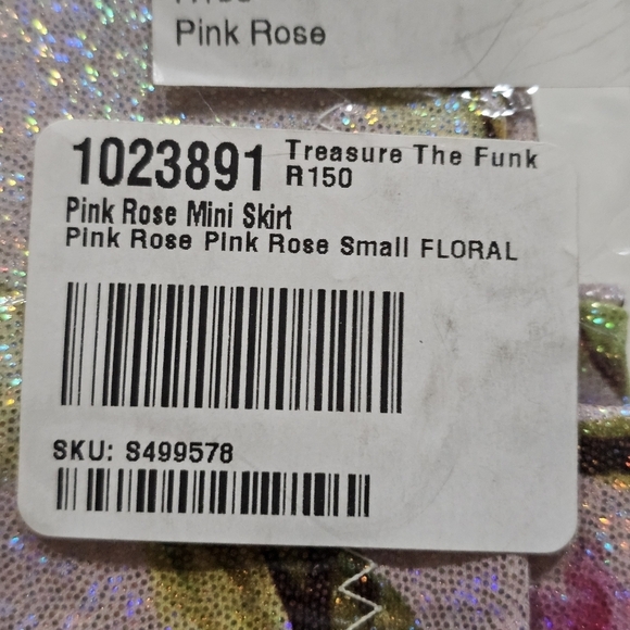 Treasure The Funk ✦ Pink Rose Mini Skirt ✦ Sparkly Bodycon High Waist Metallic M - Picture 12 of 13